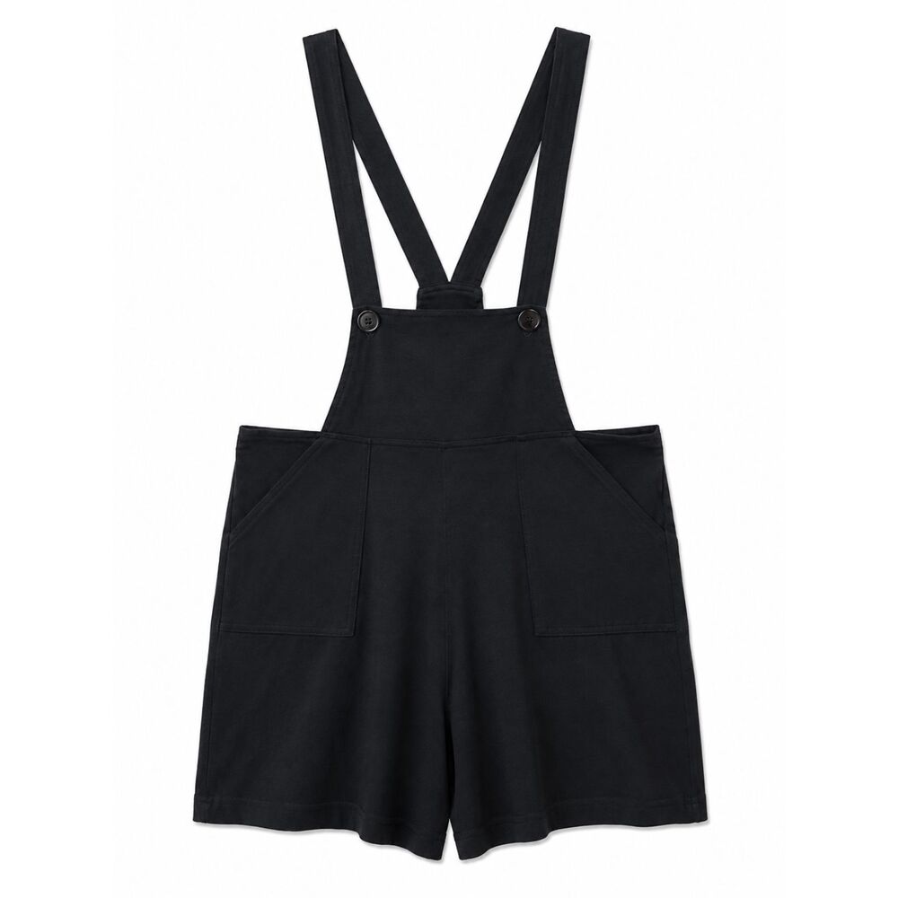 American Apparel Women’s L Black Overall Romper Shortalls Bib Shorts Pockets